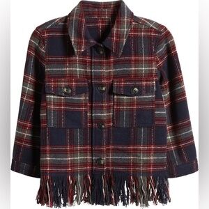 FRESHMAN Girls Flannel Plaid Fringe Trim Shacket NEW